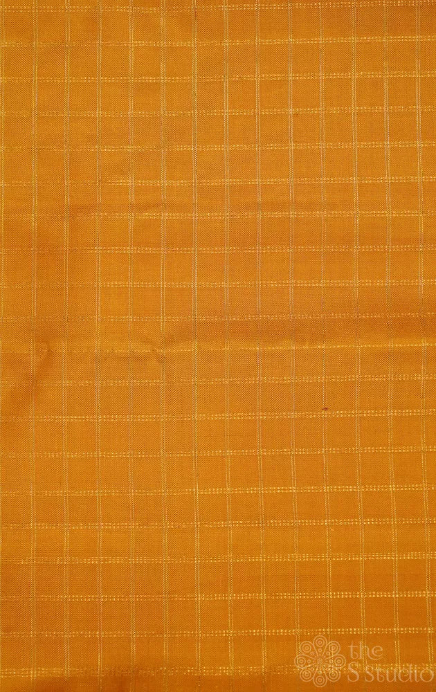 Yellow zari checked kanchi silk blouse fabric