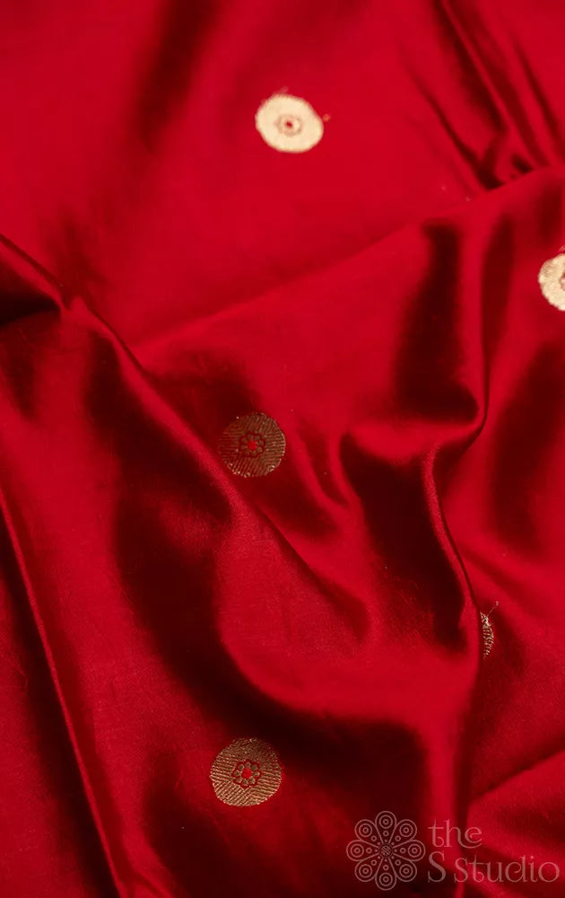 Red banarasi chiniya silk blouse fabric