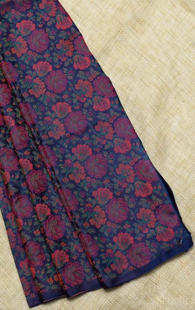Navy Blue banarasi katan silk Blouse material with jacquard weave