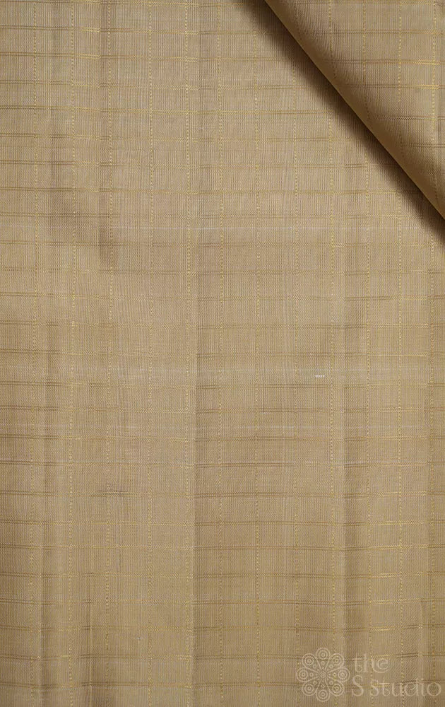 Beige zari checked kanchi silk blouse fabric