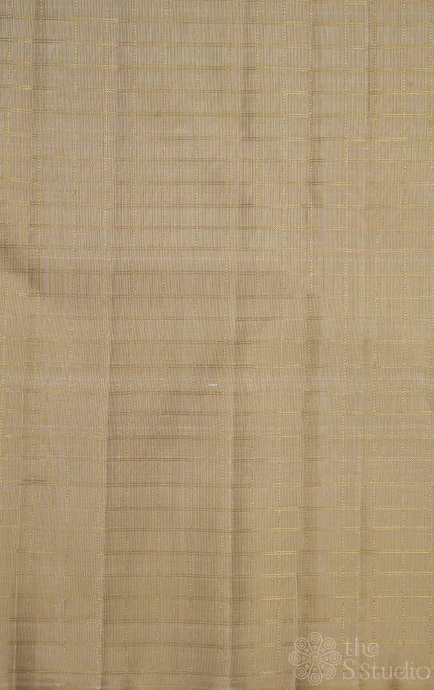 Beige zari checked kanchi silk blouse fabric