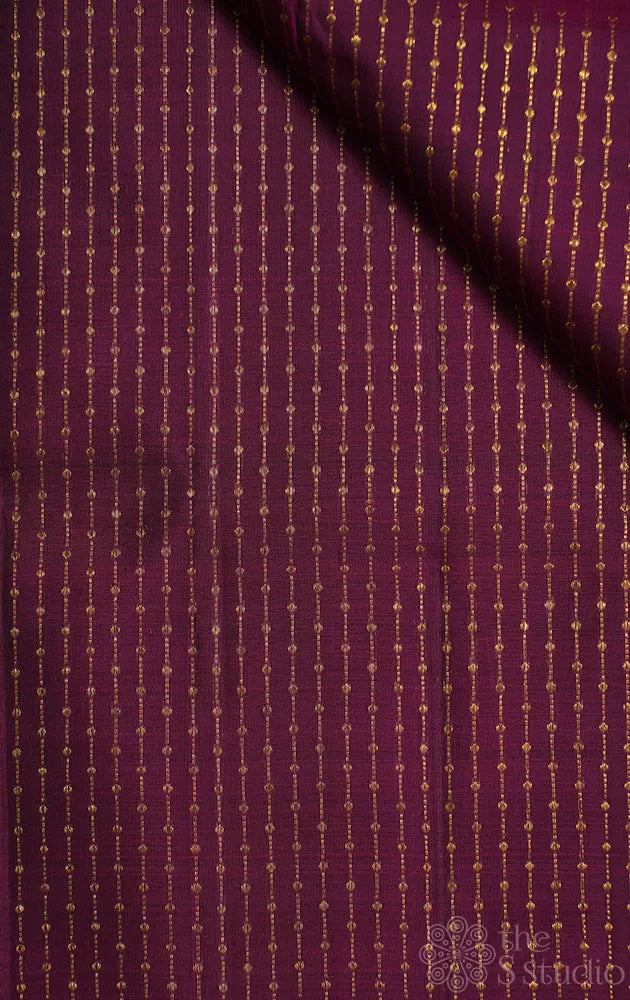 Deep purple colour kanchi silk blouse fabric with zari chain lines