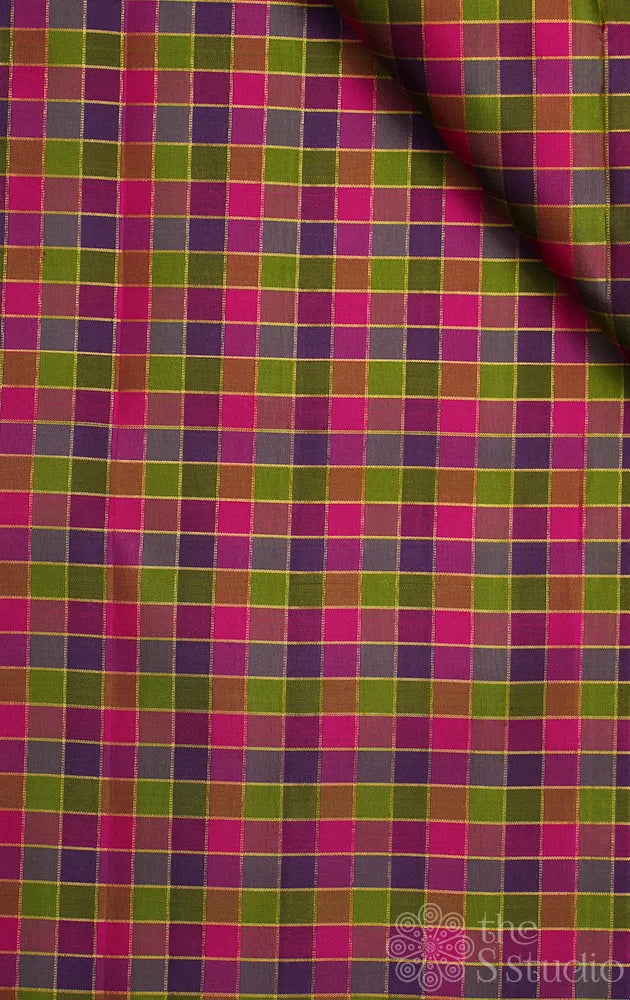 Multicolour zari checked kanchi silk blouse material