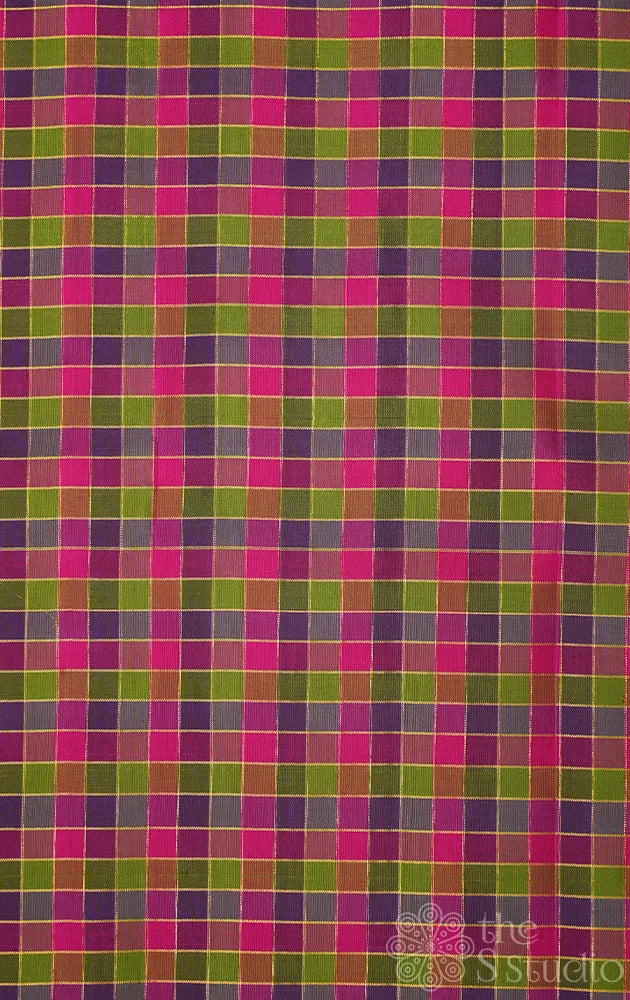 Multicolour zari checked kanchi silk blouse material