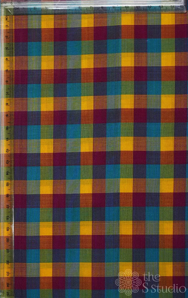 Multicolour small checks kanchi silk blouse material
