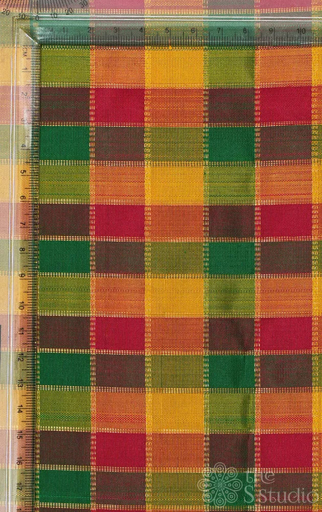 Multicolour checked kanchi silk blouse fabric with zari checks