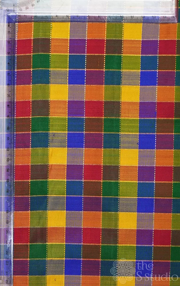 Multicolour kanchi silk blouse fabric with zari checks