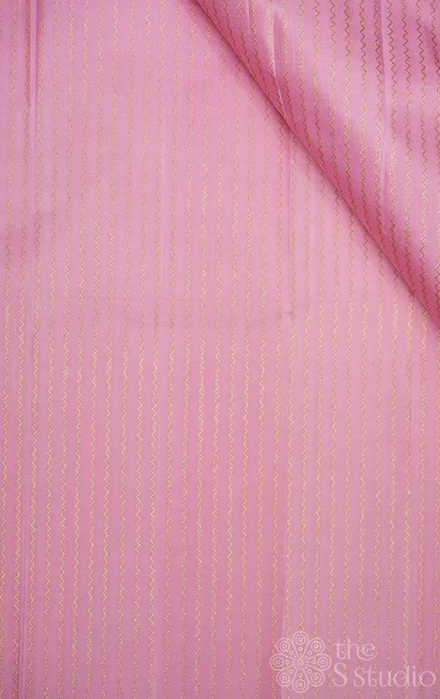 Baby pink kanchi silk blouse material with zig zag vanki lines