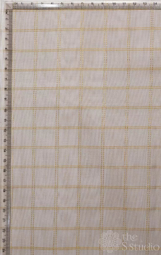 Off white kanchi silk blouse fabric with zari checks
