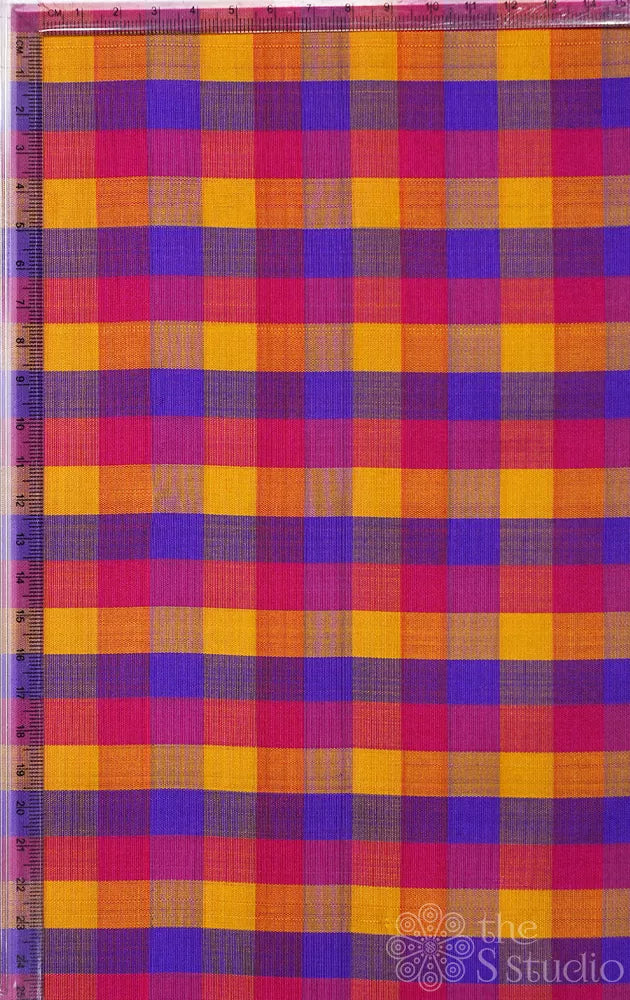 Multi colour small checked kanchi silk material