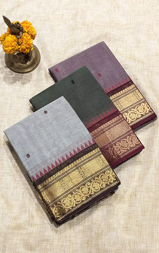 Kanchi cotton saree with box pattern zari border - Pack of 3