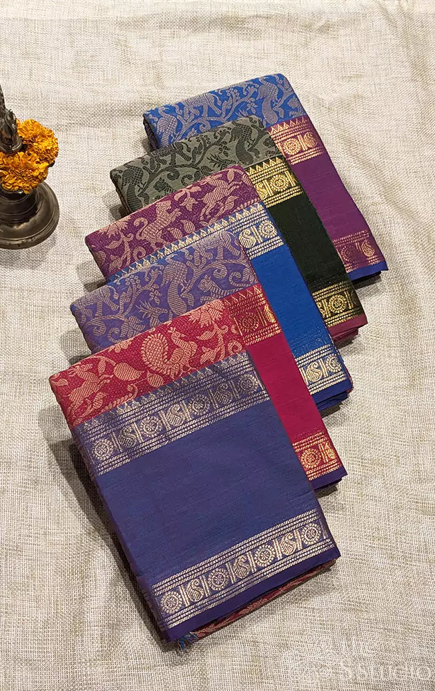 Vansingaram kanchi cotton saree with rettaipet border - Pack of 5