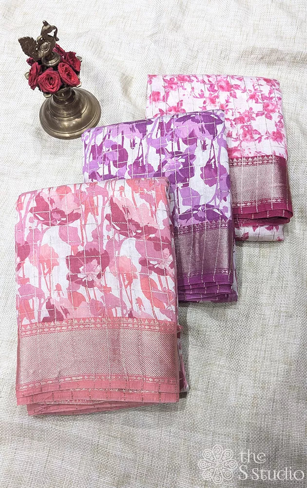 Semi silk saree with antique zari border - Pack of 3