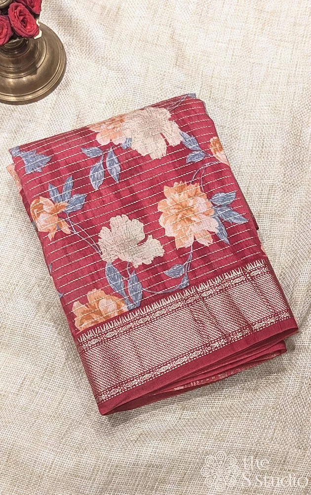 Semi silk saree with threadlines and floral prints - Pack of 3
