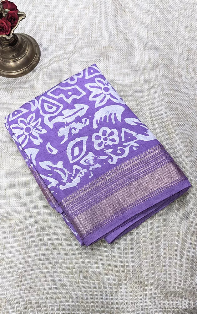 Semi silk saree with zari border & prints - Pack of 3