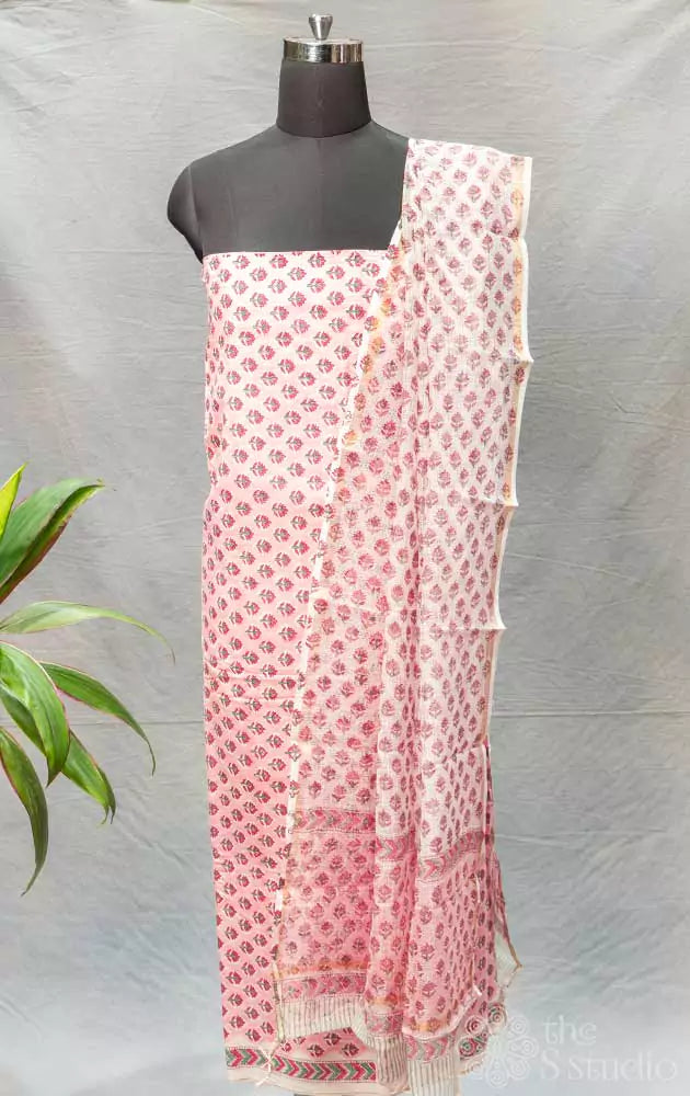 Pink floral printed cotton salwar suit with matching dupatta