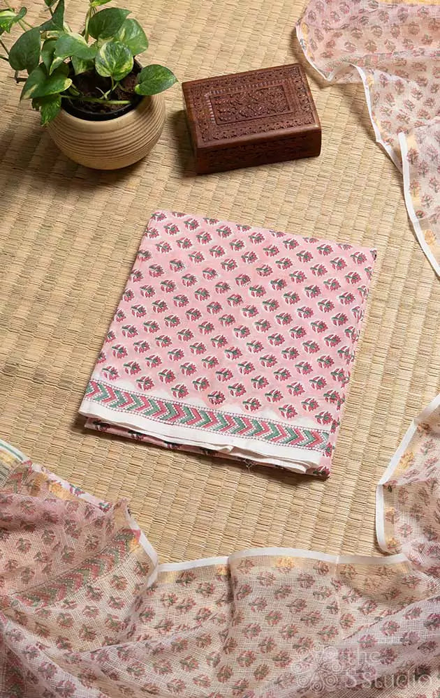 Pink floral printed cotton salwar suit with matching dupatta