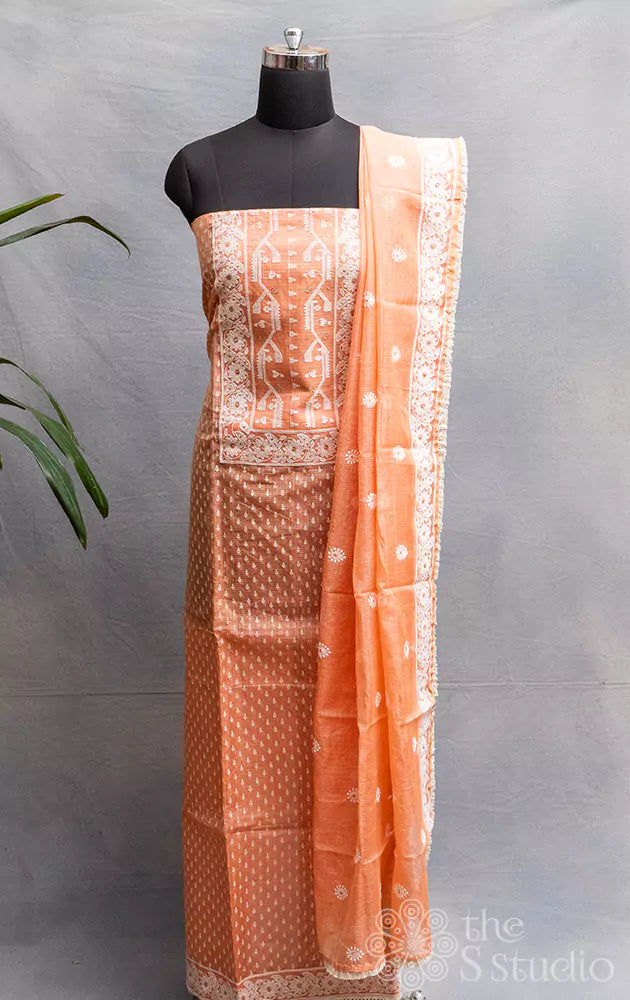 Orange kota cotton salwar suit with matching dupatta