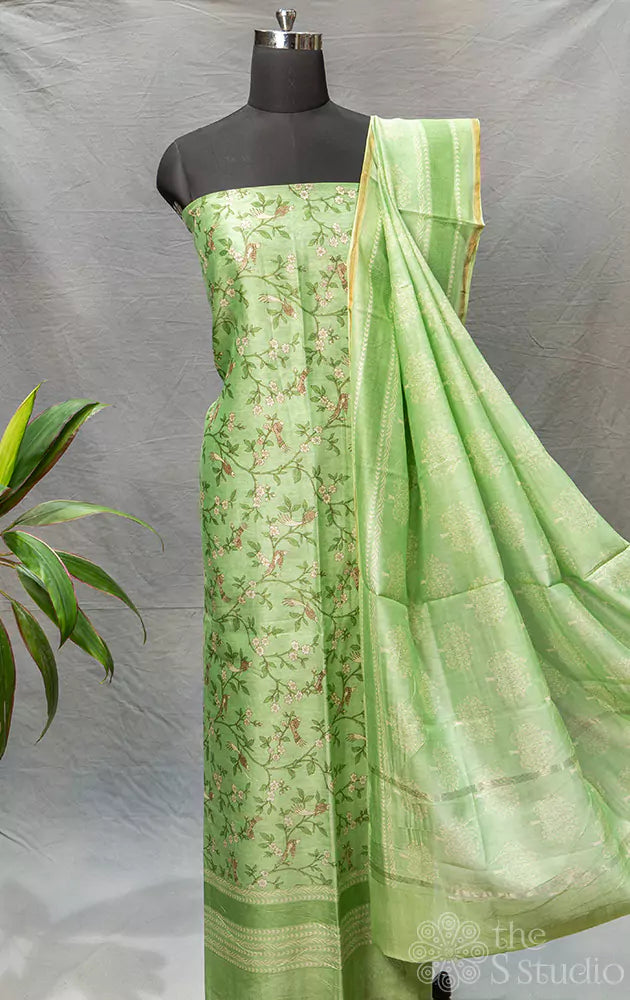 Green floral print maheshwari silk cotton salwar suit