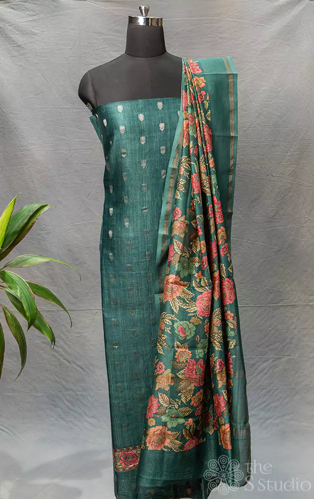 Peacock blue maheshwari silk cotton salwar set with small butta