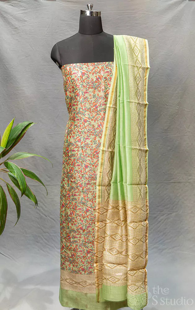 Light green floral print maheshwari silk cotton salwar set 