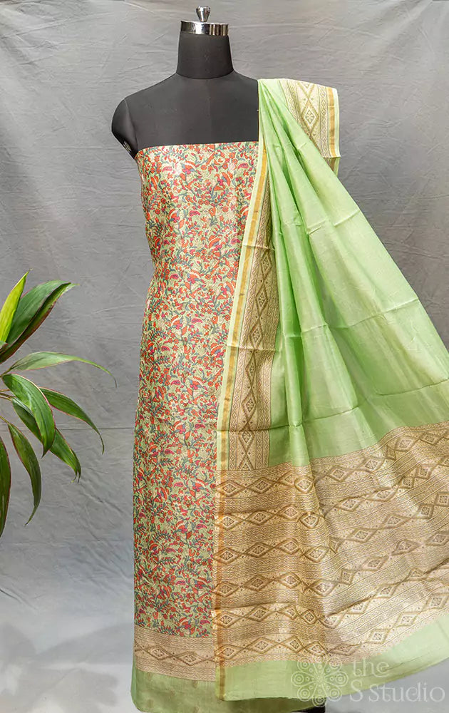Light green floral print maheshwari silk cotton salwar set