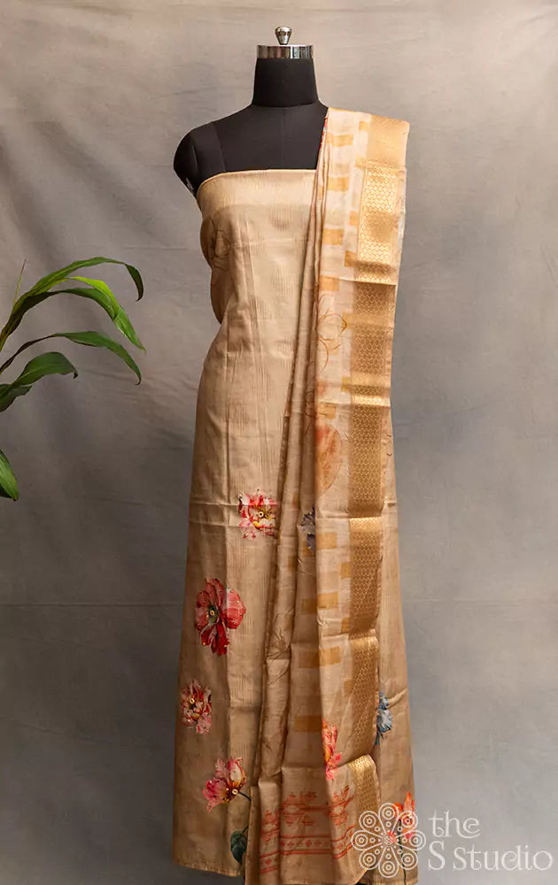 Beige chanderi silk cotton salwar suit with matching dupatta