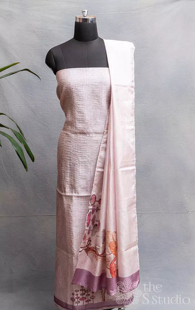 Light pink tissue silk salwar suit with big floral embroidery