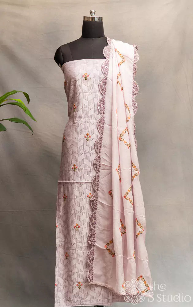 Lavender chanderi silk salwar suit with organza dupatta