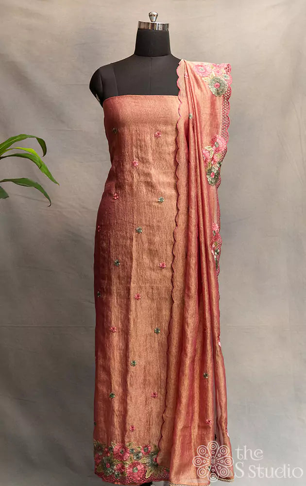 Light pink crushed tissue salwar set with matching dupatta