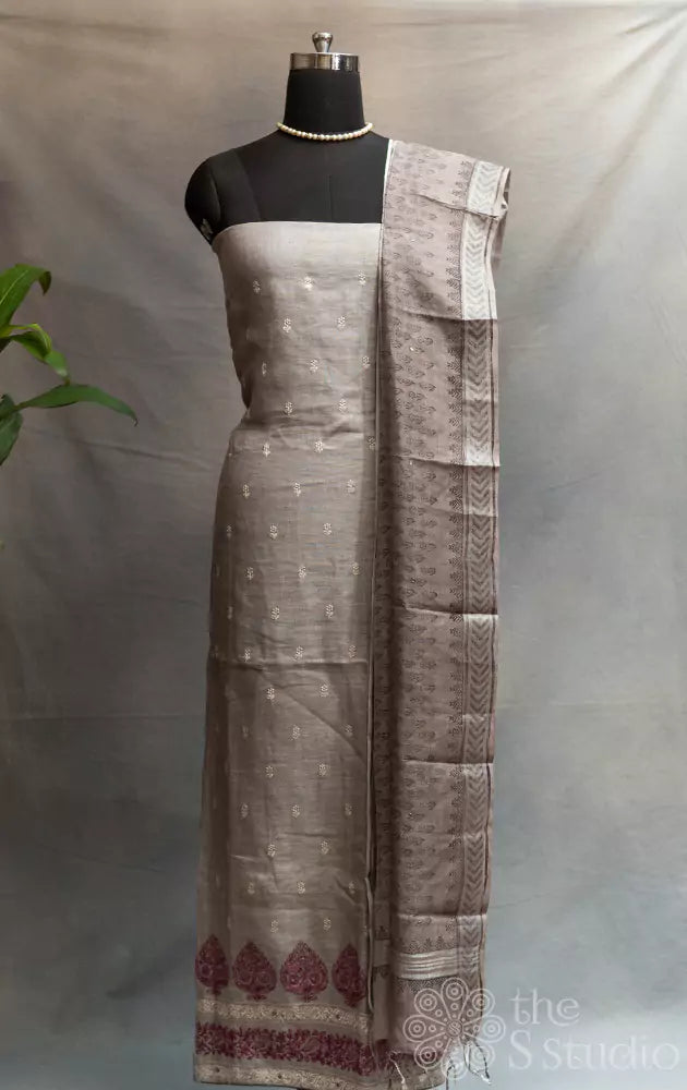 Grey pure linen salwar set with matching dupatta