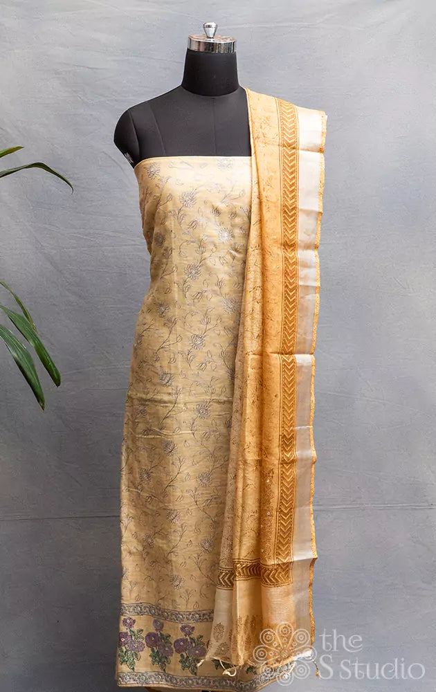 Yellow linen salwar suit with matching dupatta