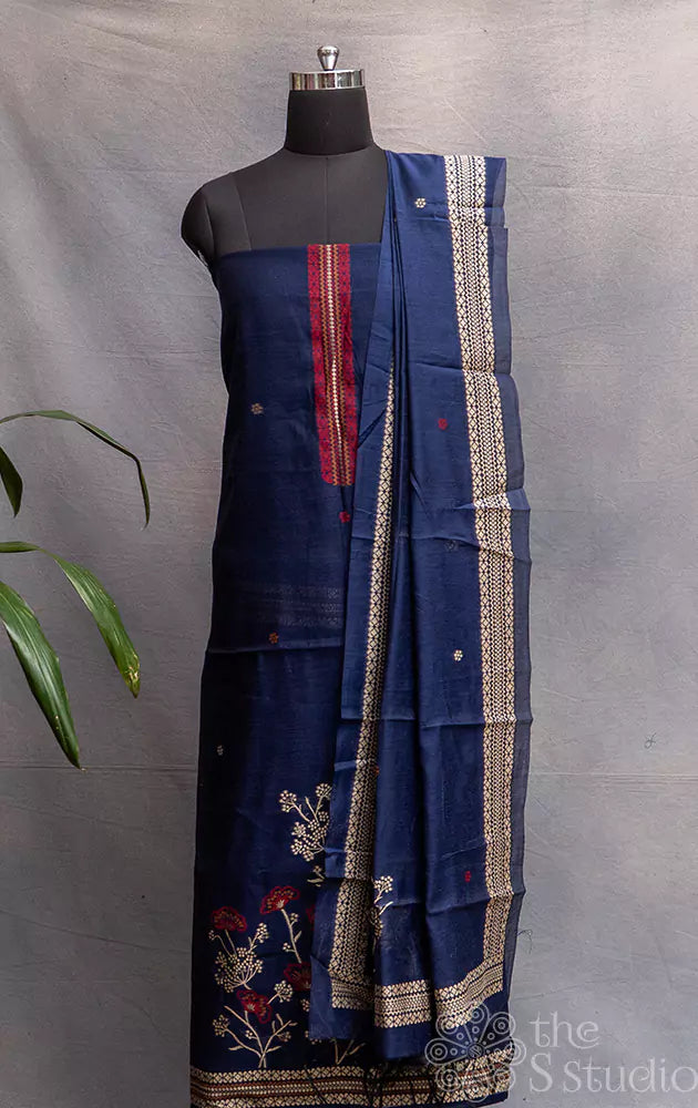 Blue cotton salwar set with matching dupatta