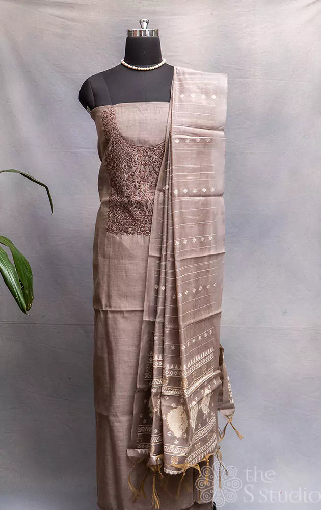 Grey cotton salwar set with matching dupatta