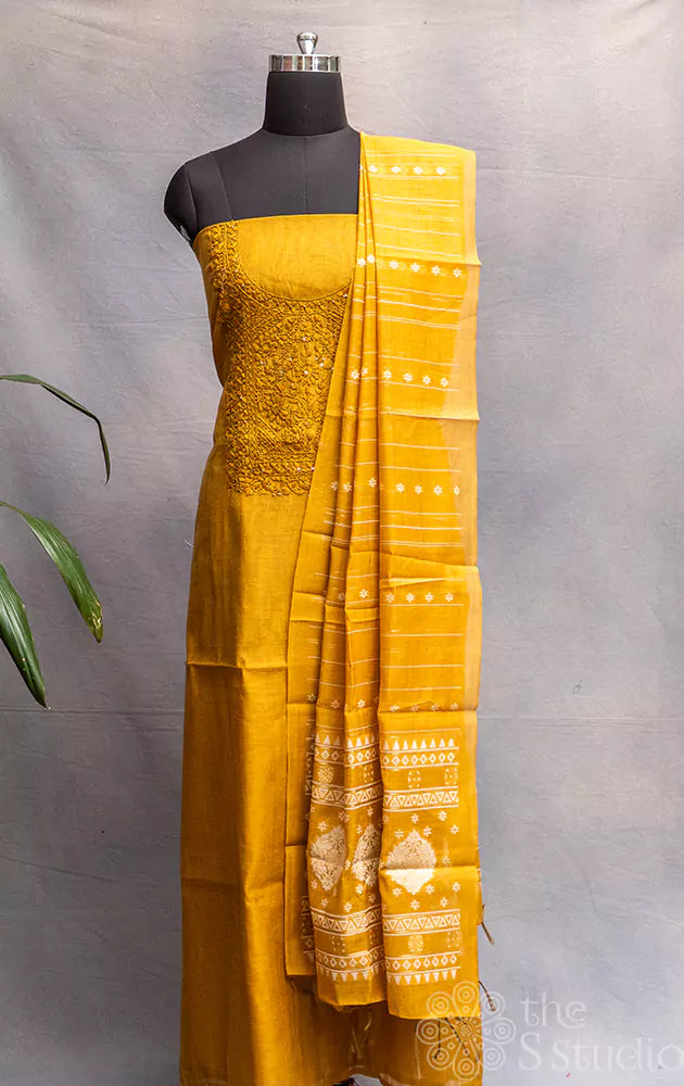Mustard cotton salwar suit with matching dupatta