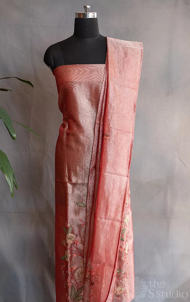Peach tissue silk salwar set with embroidery
