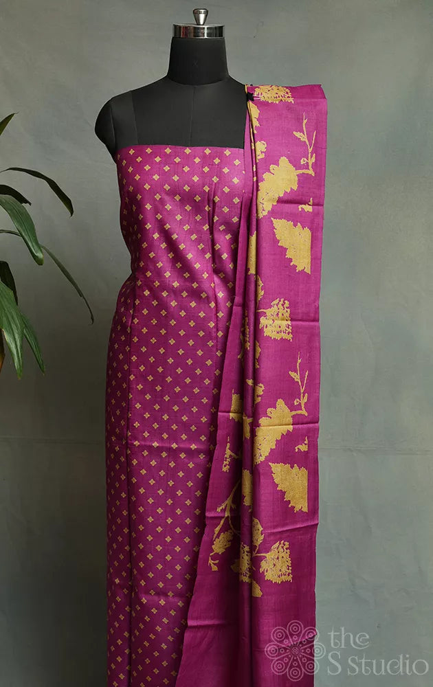 Magenta with beige tussar silk kurta and dupatta set