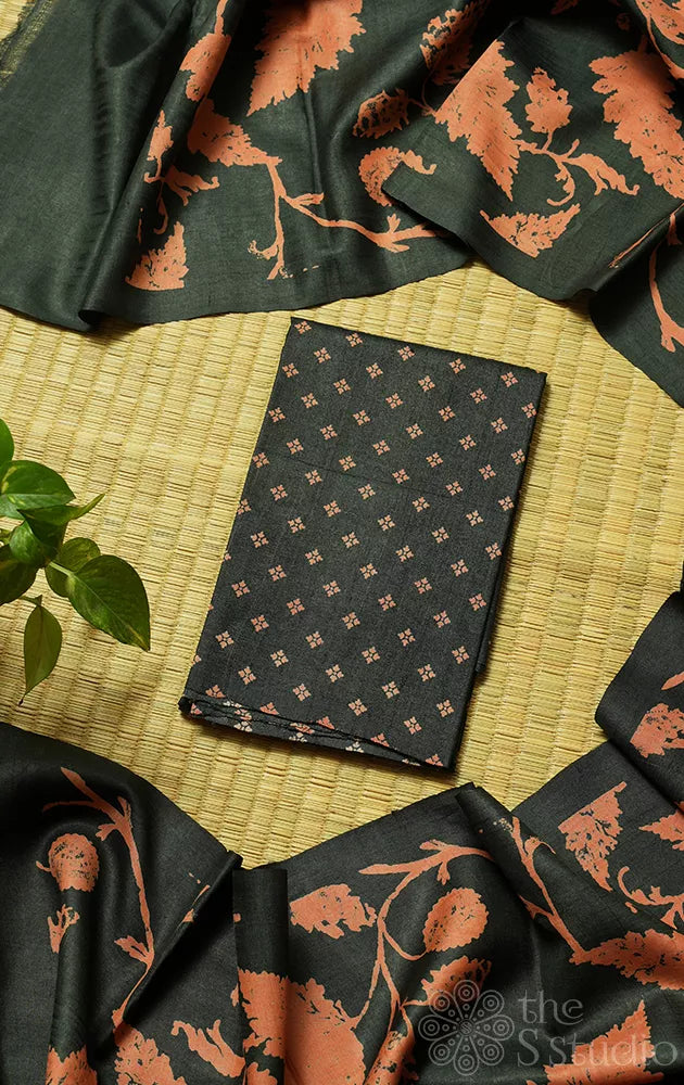 Black with peach tussar silk kurta and dupatta set