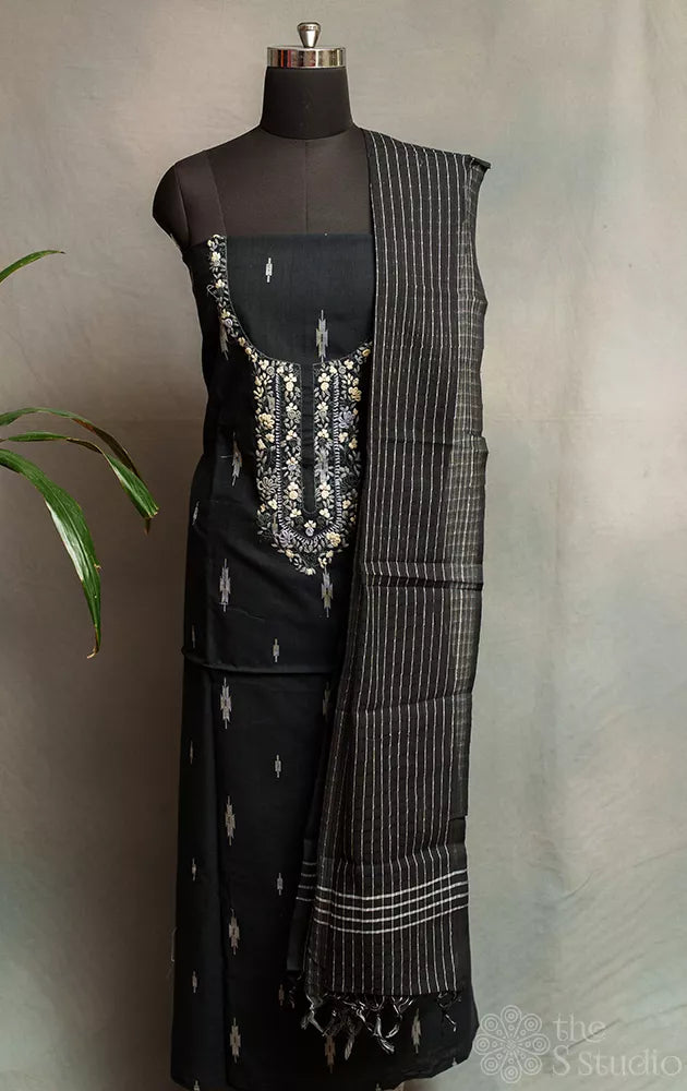 Black cotton salwar set with hand embroidery