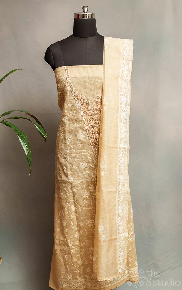 Sandal colour hand embroidered kota cotton salwar suit