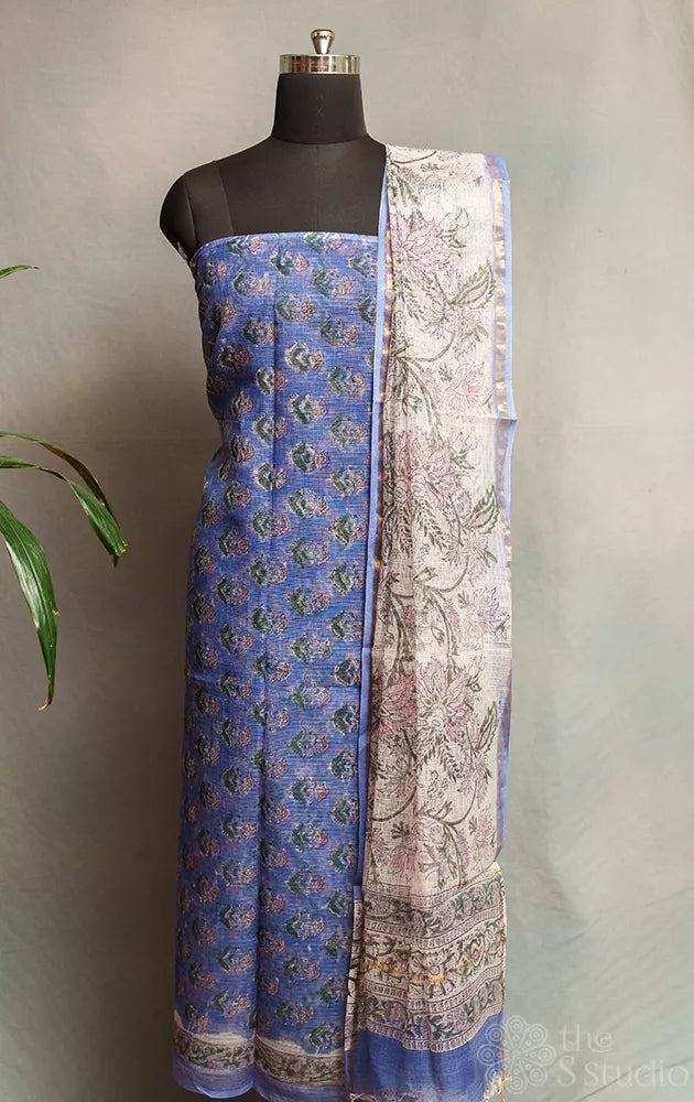 Violet kota cotton salwar suit with contrast white kota dupatta