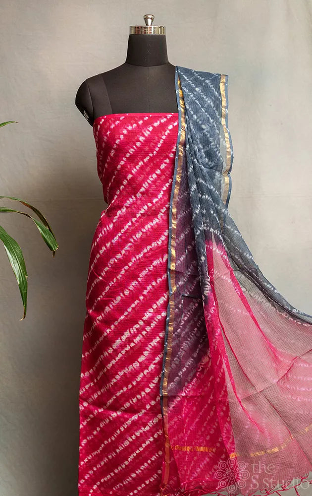 Maroon kota cotton salwar suit with grey dupatta