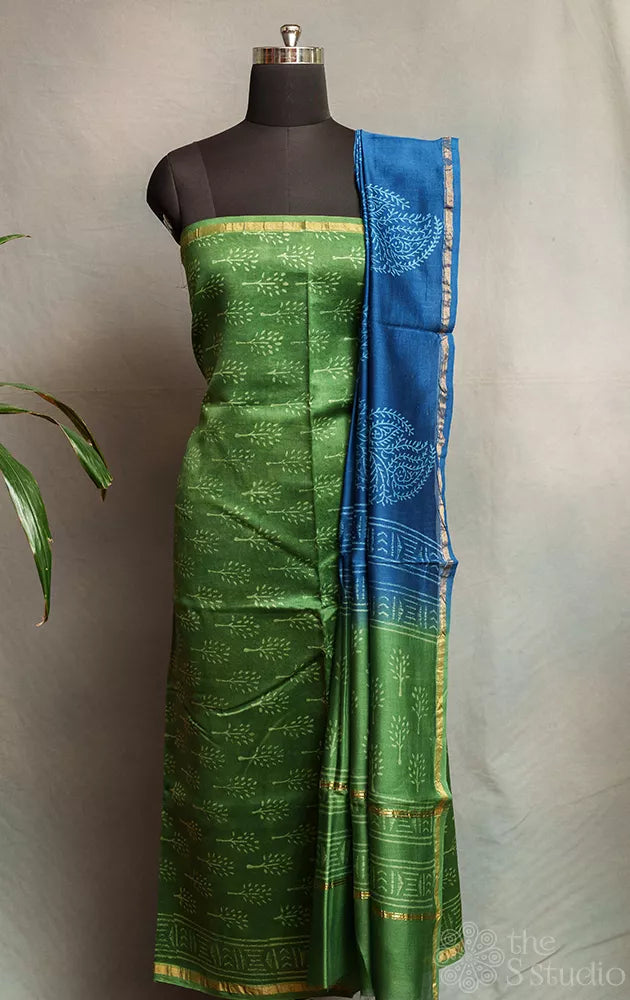 Green chanderi silk cotton salwar suit with matching dupatta