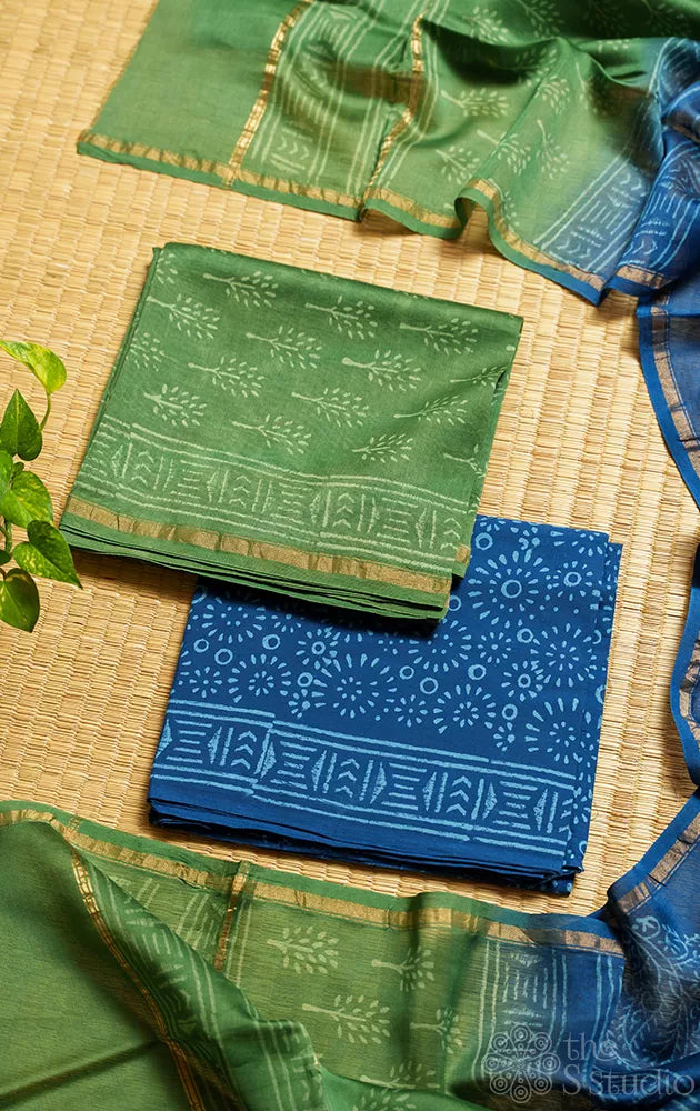 Green chanderi silk cotton salwar suit with matching dupatta
