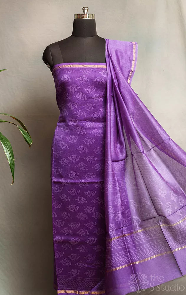 Violet chanderi silk cotton salwar suit with matching dupatta