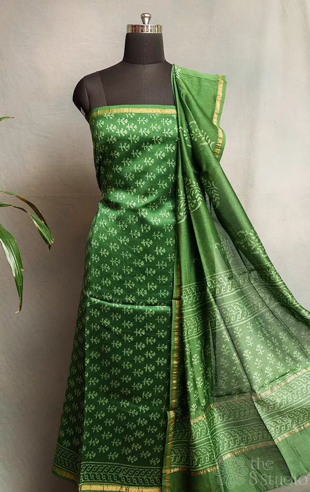 Green chanderi silk cotton salwar set | matching dupatta | Best price Green chanderi silk cotton salwar set | matching dupatta | Best price