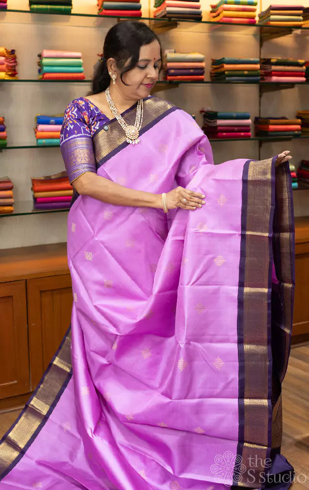 Dark Lavender kanchi silk saree with korvai navy blue border