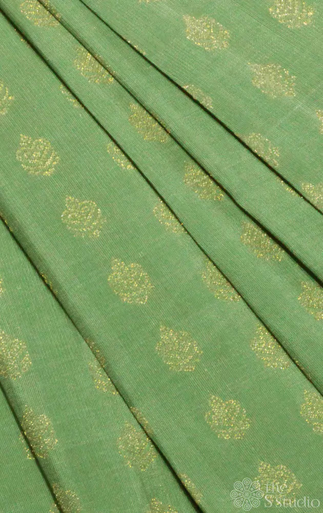 Elachi Green kanchi silk blouse material with small Jhumka buttas