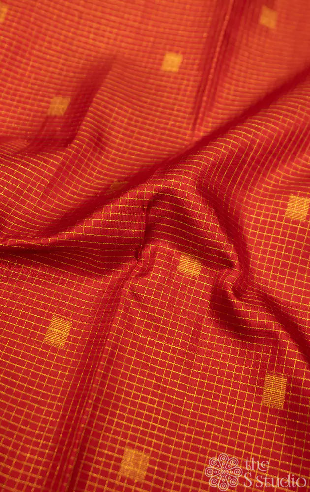 Red checked kanchi silk blouse material