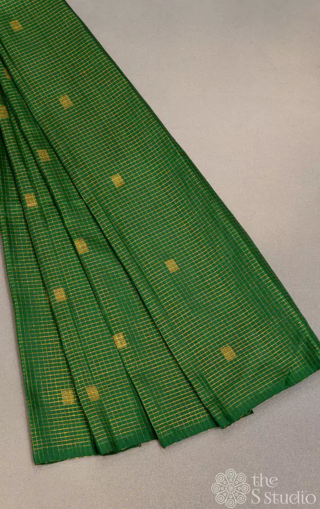 Green checked kanchi silk blouse material